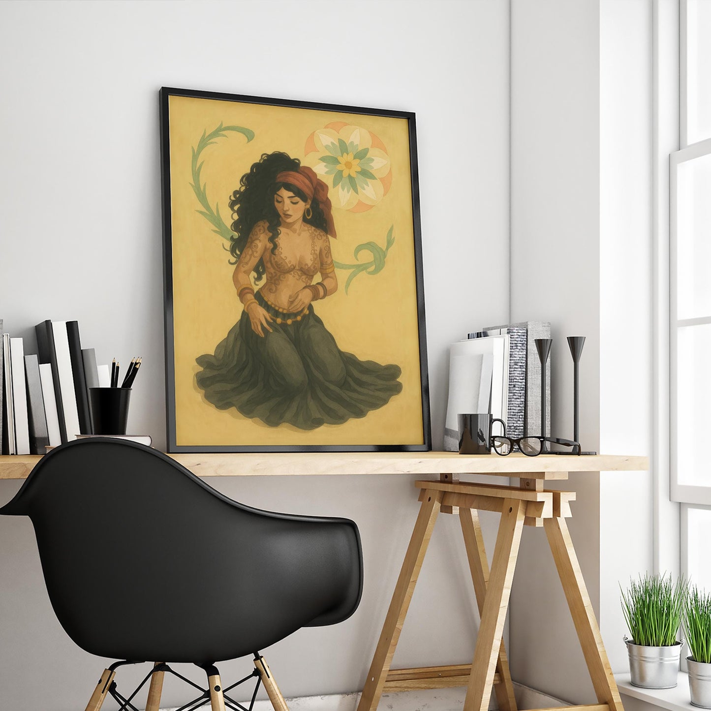 Bohemian Wall Art – Mystical Feminine Gypsy Woman Poster | Vintage Earth Tone Print
