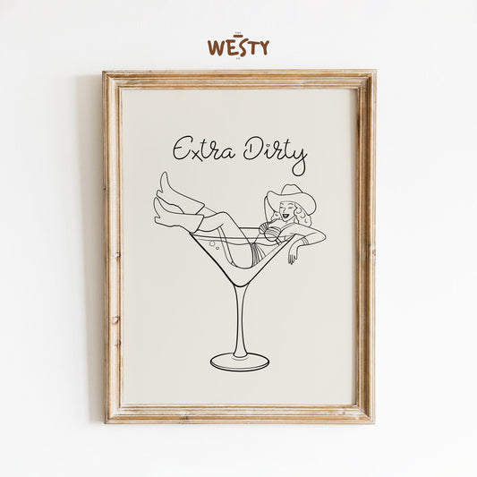 Extra Dirty Cowgirl Poster – Western Cocktail Pin-Up Style Wall Art