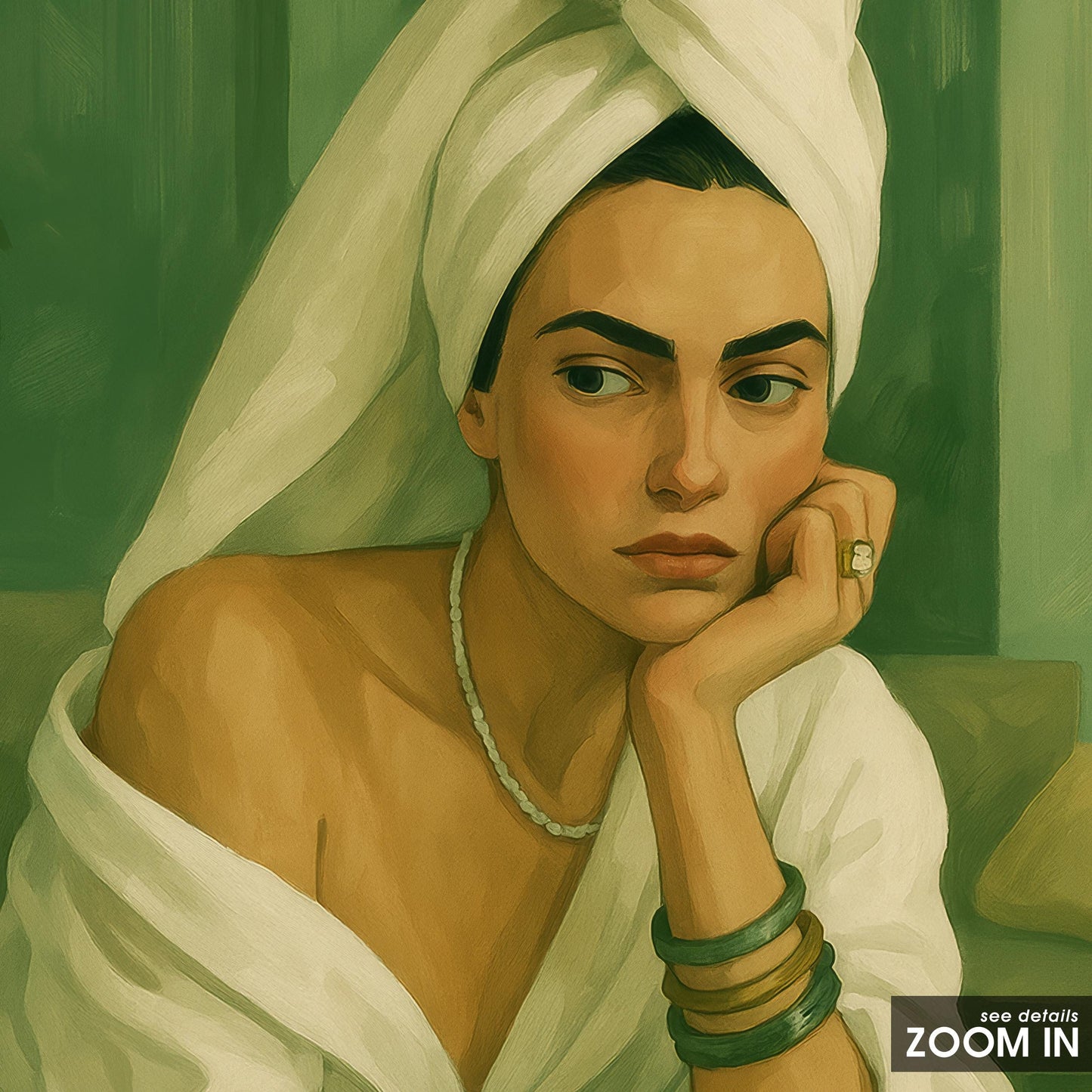 Feminine Chess Art Print – Moody Green Tones | Luxury Bedroom Poster