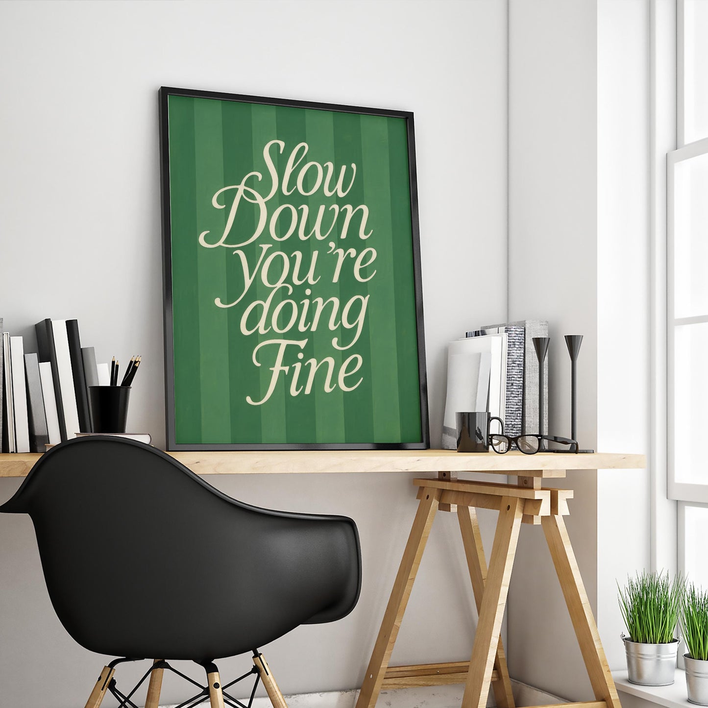 Motivational Typography Print – Vintage Style Art with Green Striped Design