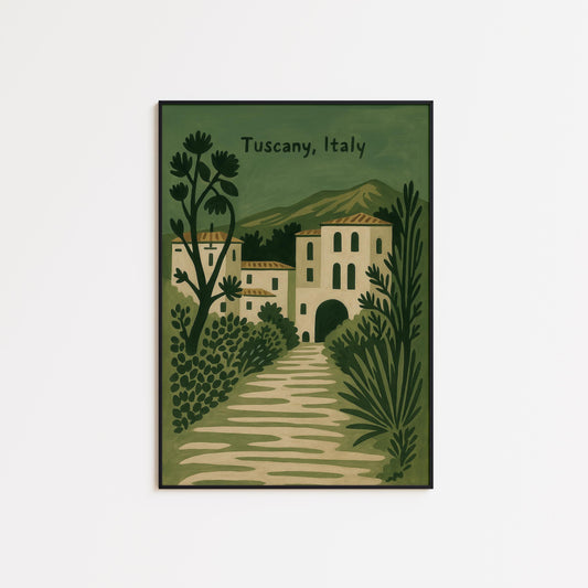 Tuscany Italy Poster – Vintage Mediterranean Wall Art | Olive Green Rustic Print