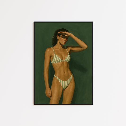Striped Bikini Poster – Modern Feminine Summer Wall Art | Chic Coastal Decor