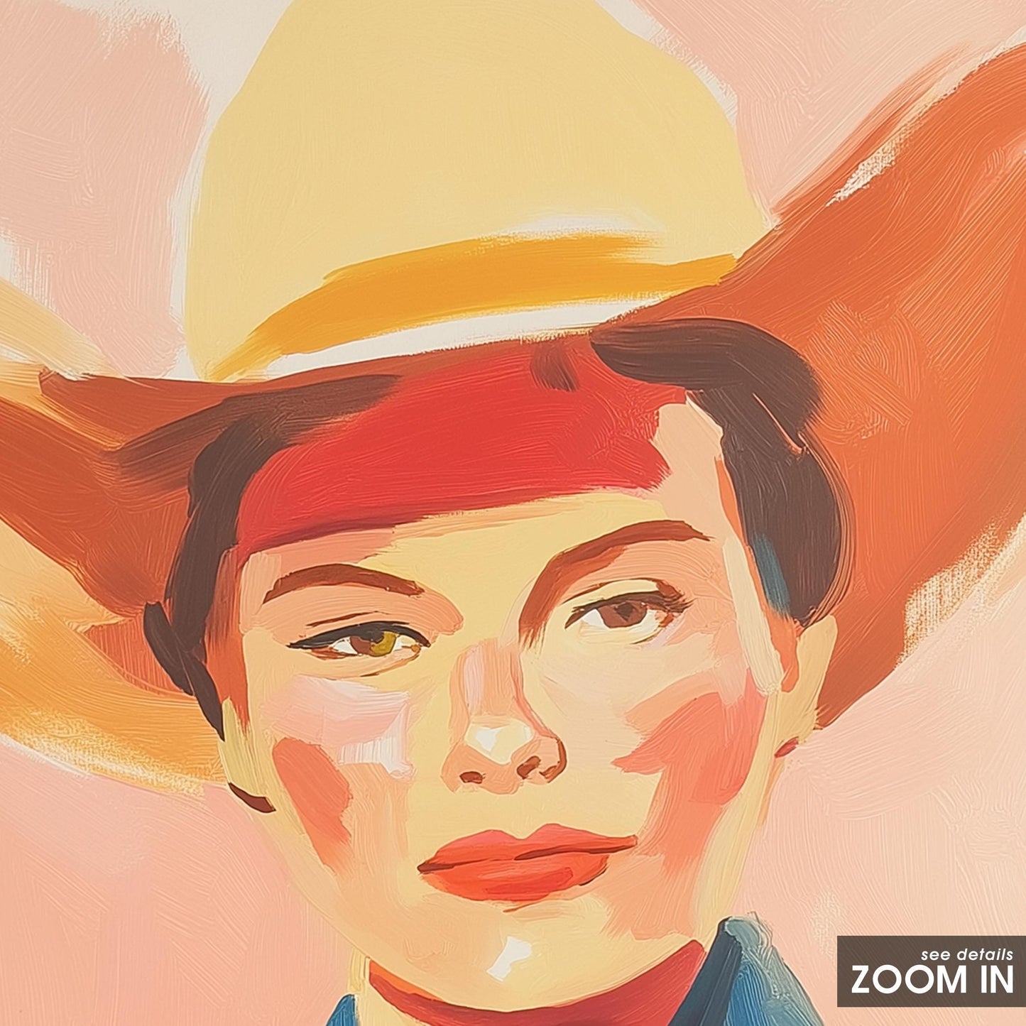 Colorful Cowgirl Portrait Print – Retro Western Wall Art
