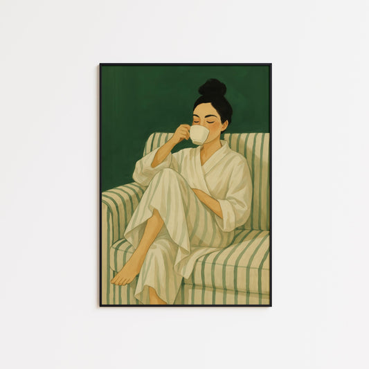 Feminine Minimalist Coffee Poster – Quiet Morning Wall Art | Cozy Feminine Print