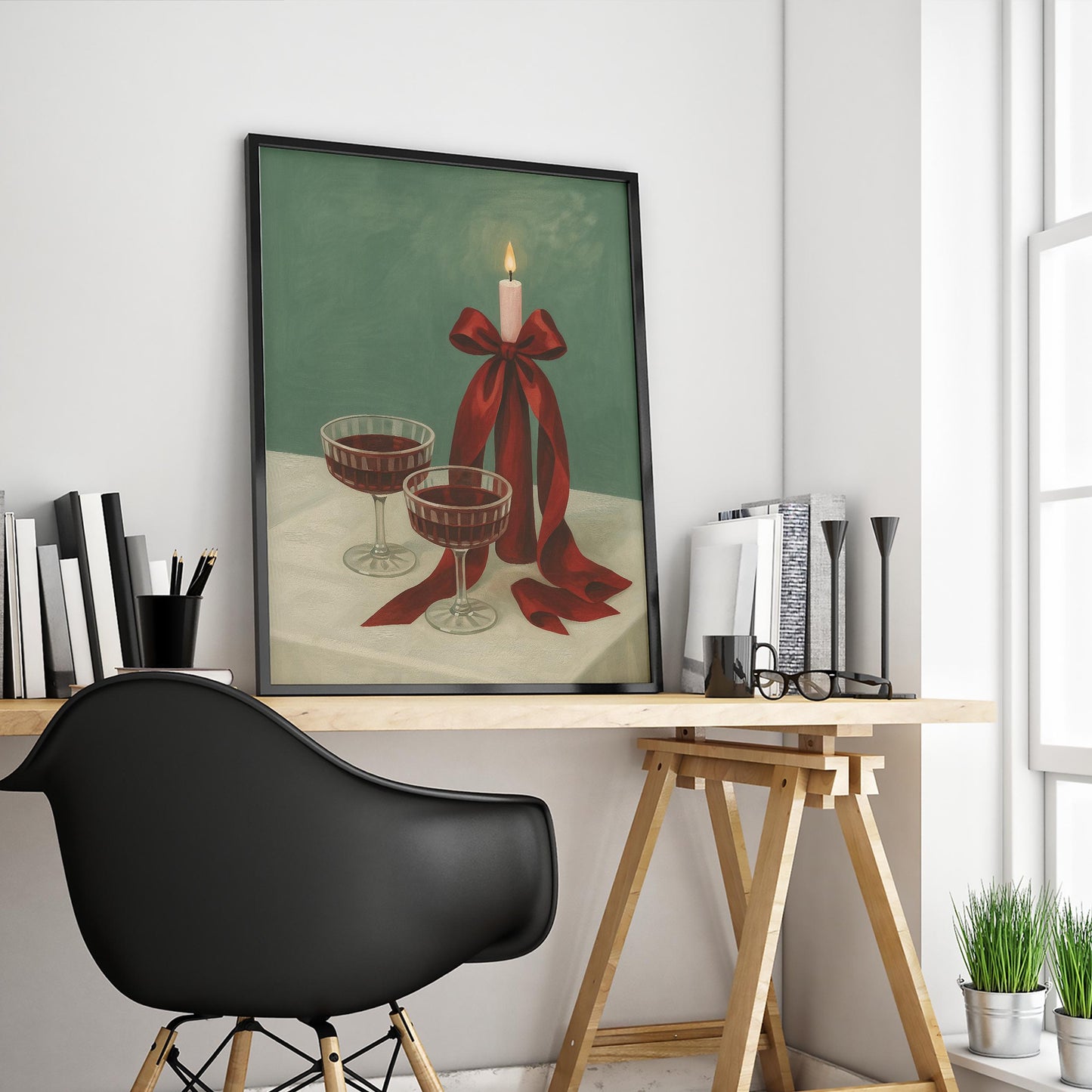 Romantic Candle Poster – Festive Holiday Wall Art With Cozy Wine Artwork