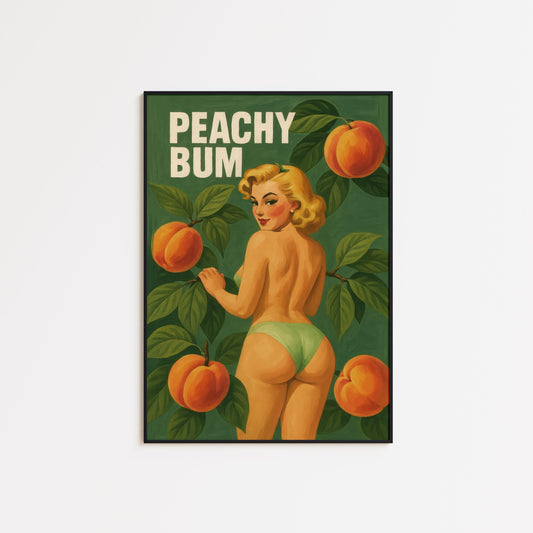Peachy Bum Poster – Retro Pin-Up Art Print | Vintage Wall Decor, Flirty Peach