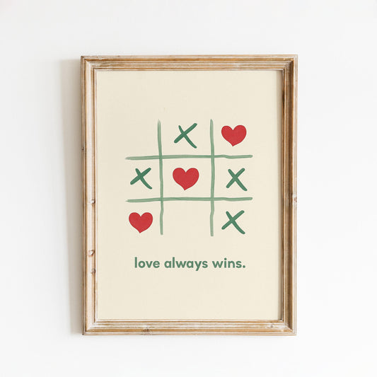 Love Always Wins Poster – Minimalist Romantic Quote Print, Heart Wall Art