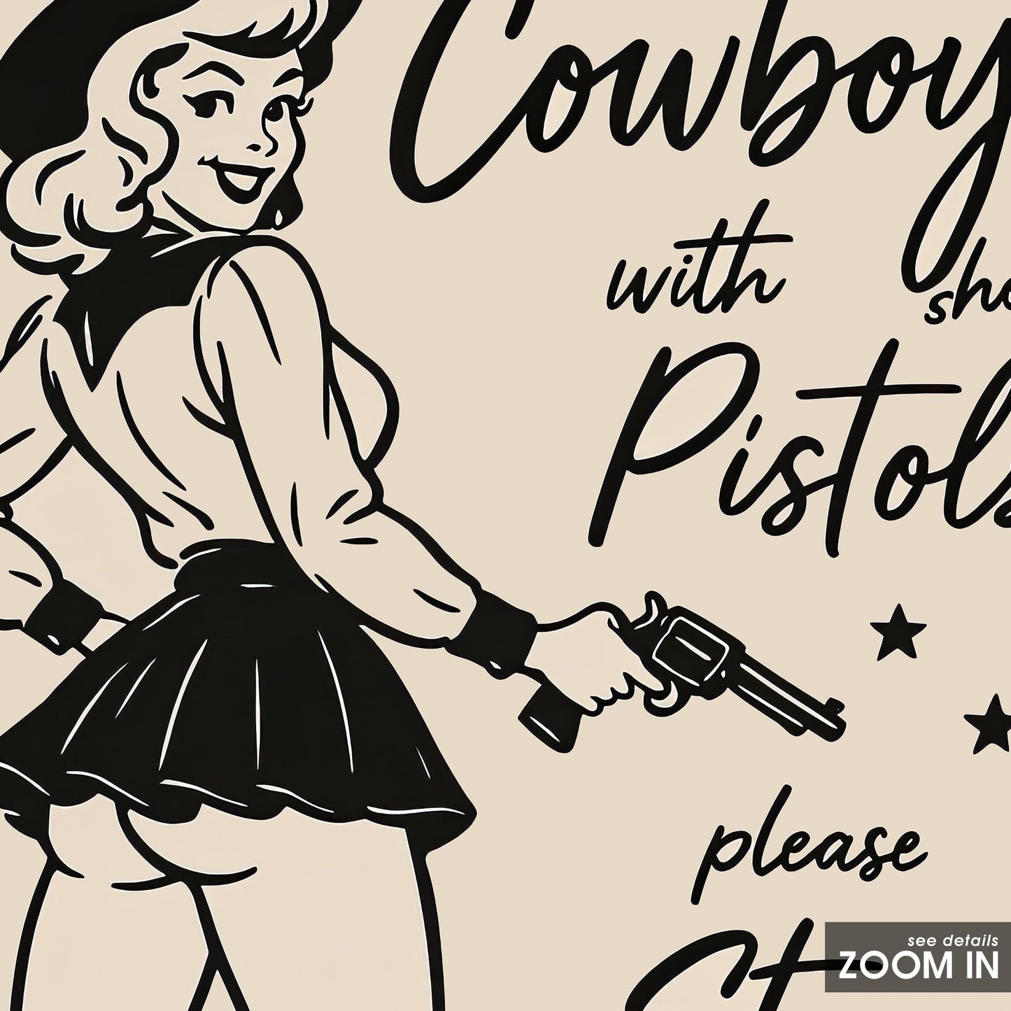 Cowboys with Short Pistols – Retro Cowgirl Humor Print for Sassy Wall Decor