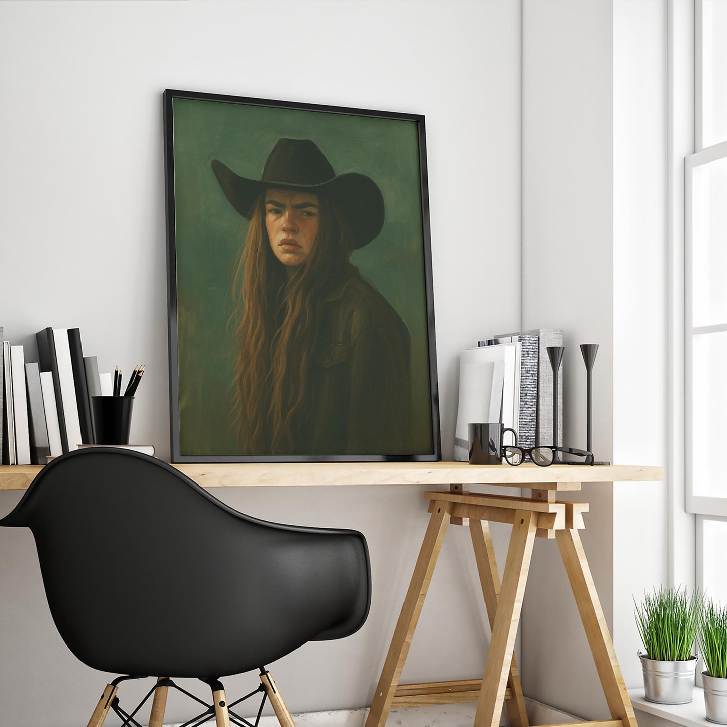 Cowgirl Shadow Poster – Moody Western Wall Art | Bold Rustic Chic Print