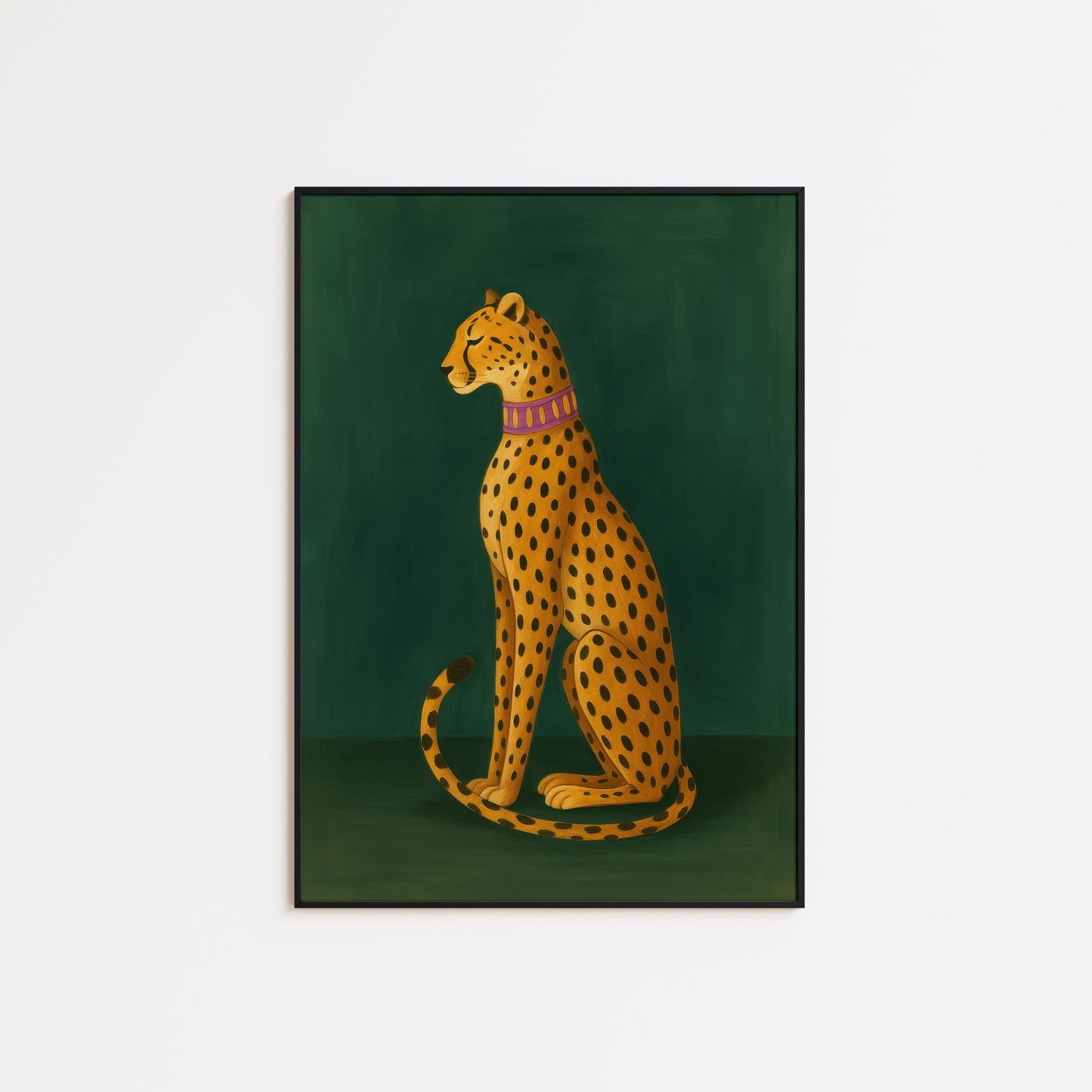 Golden Leopard Wall Art – Exotic Cat Artwork on Green Wall Poster