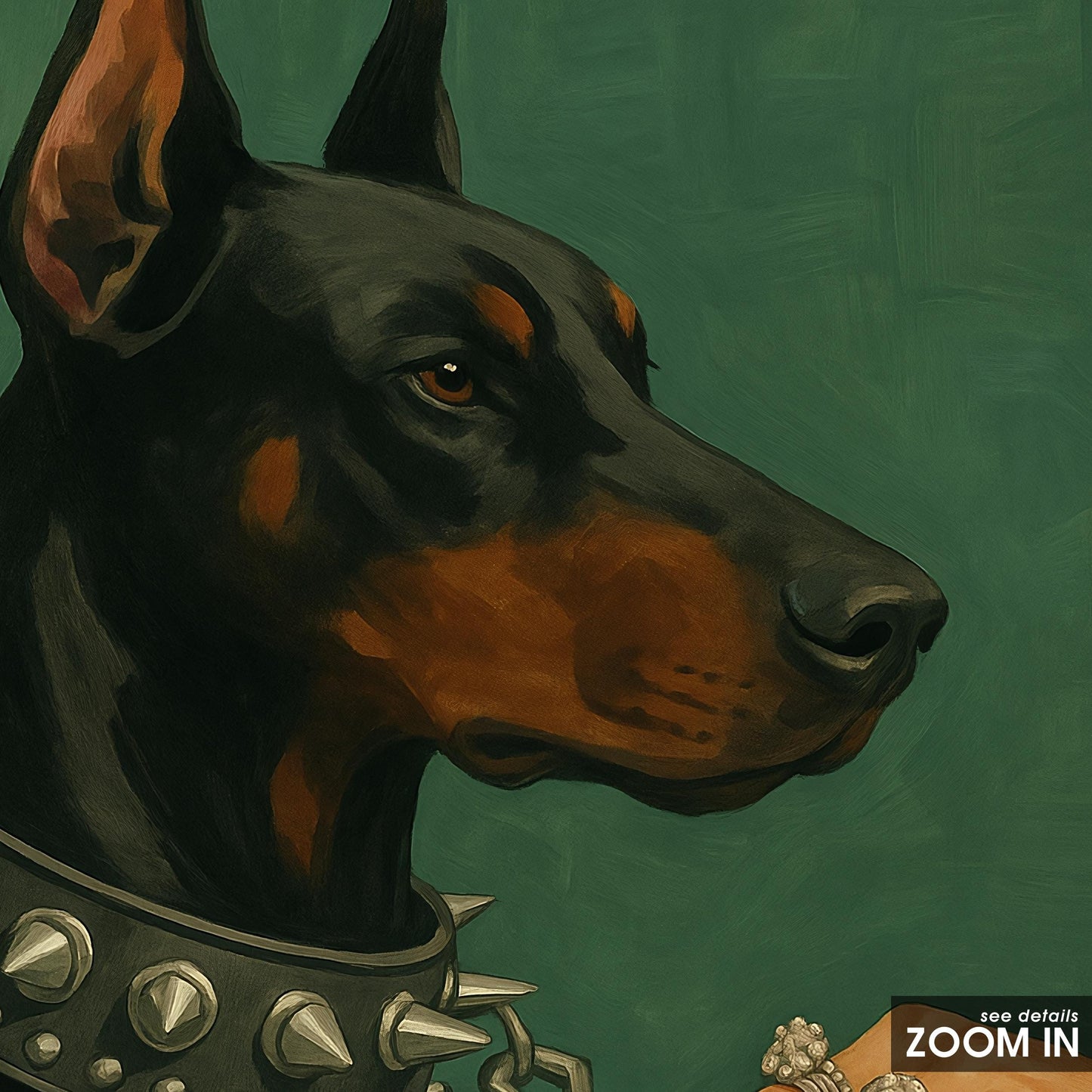 Doberman Wall Art – Luxury Dog Poster With Dark Green Decor & Bold Statement