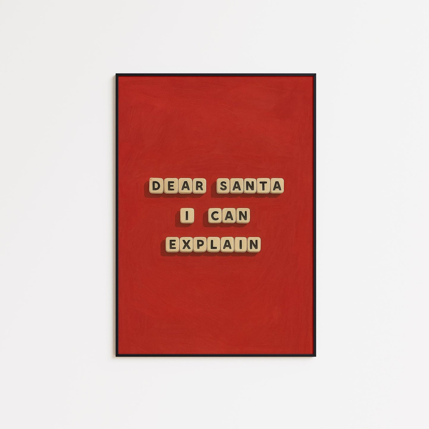 Funny Christmas Wall Art – Dear Santa Print With Witty Holiday Message & Red Festive Decor