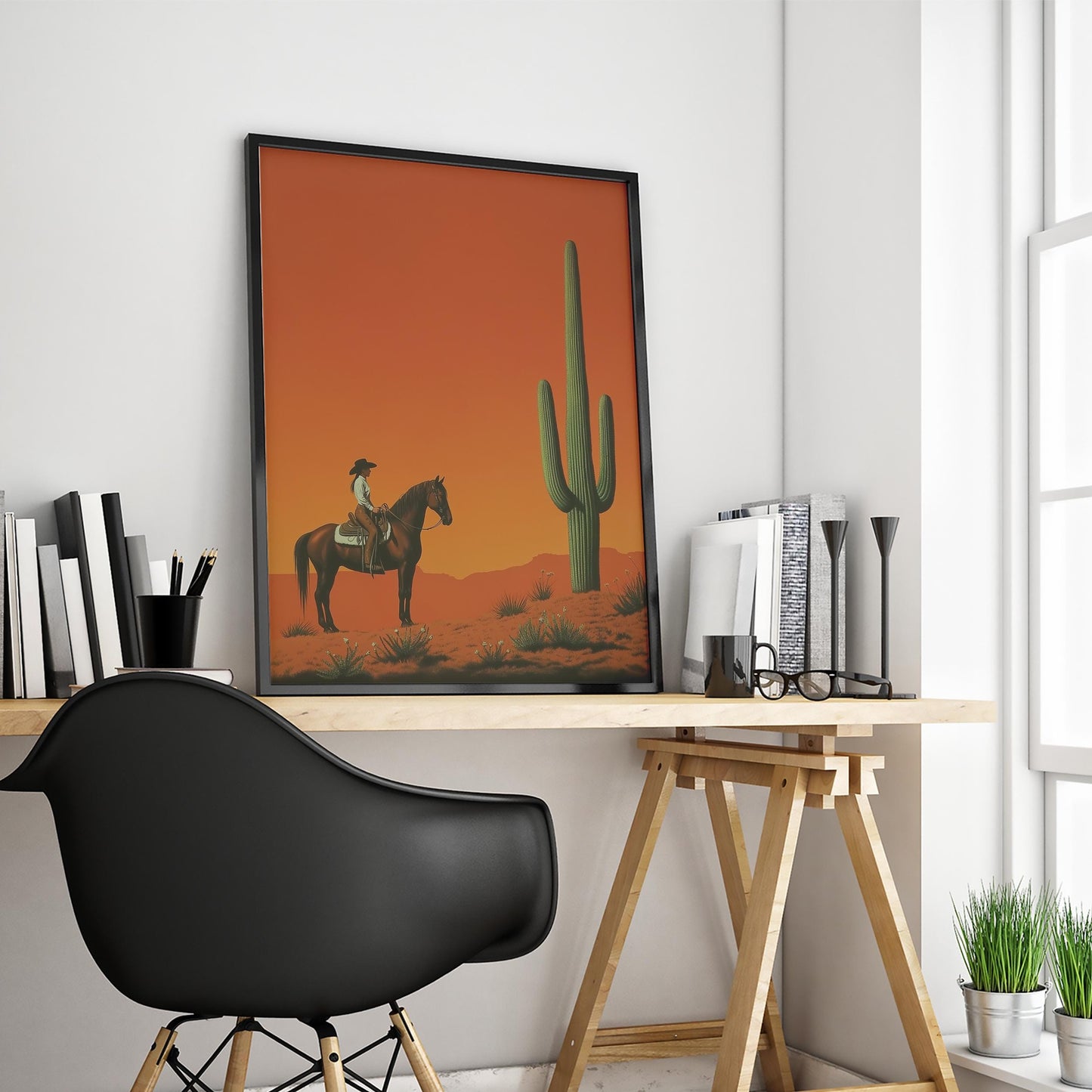 Cowgirl and Cactus Poster – Sunset Desert Western Print