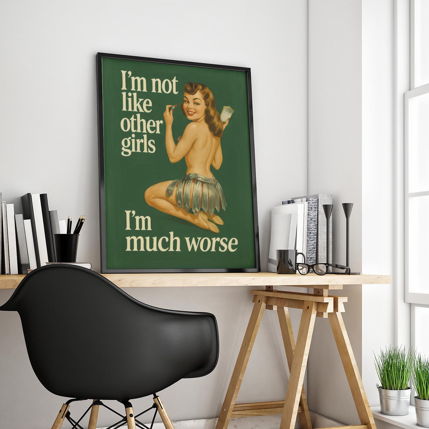 Funny Pin-Up Poster – Retro Wall Art With Bold Feminist Quote Print, Green Background Decor