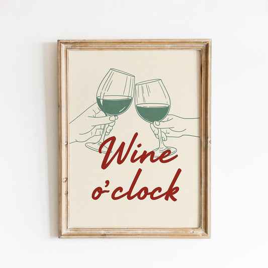 Wine O'Clock Print – Red Script, Minimalist Kitchen Wall Art