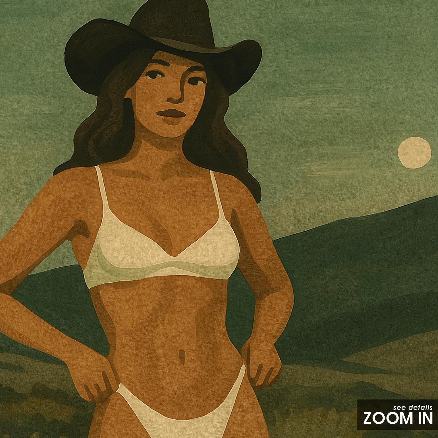 Cowgirl Desert Poster – Vintage Western Wall Art With Feminine Moonlit Design