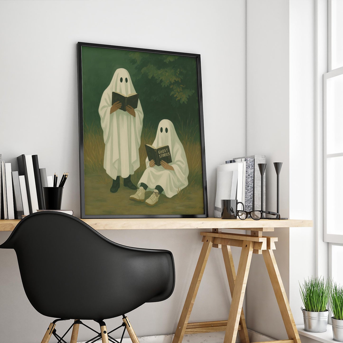 Gothic Wall Art Print – Ghost Wall Art With Whimsical, Moody Reading Scene