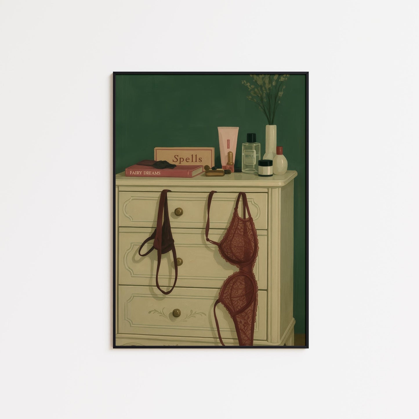 Sensual Bedroom Wall Art – Elegant Lingerie Still Life Poster for Romantic Decor