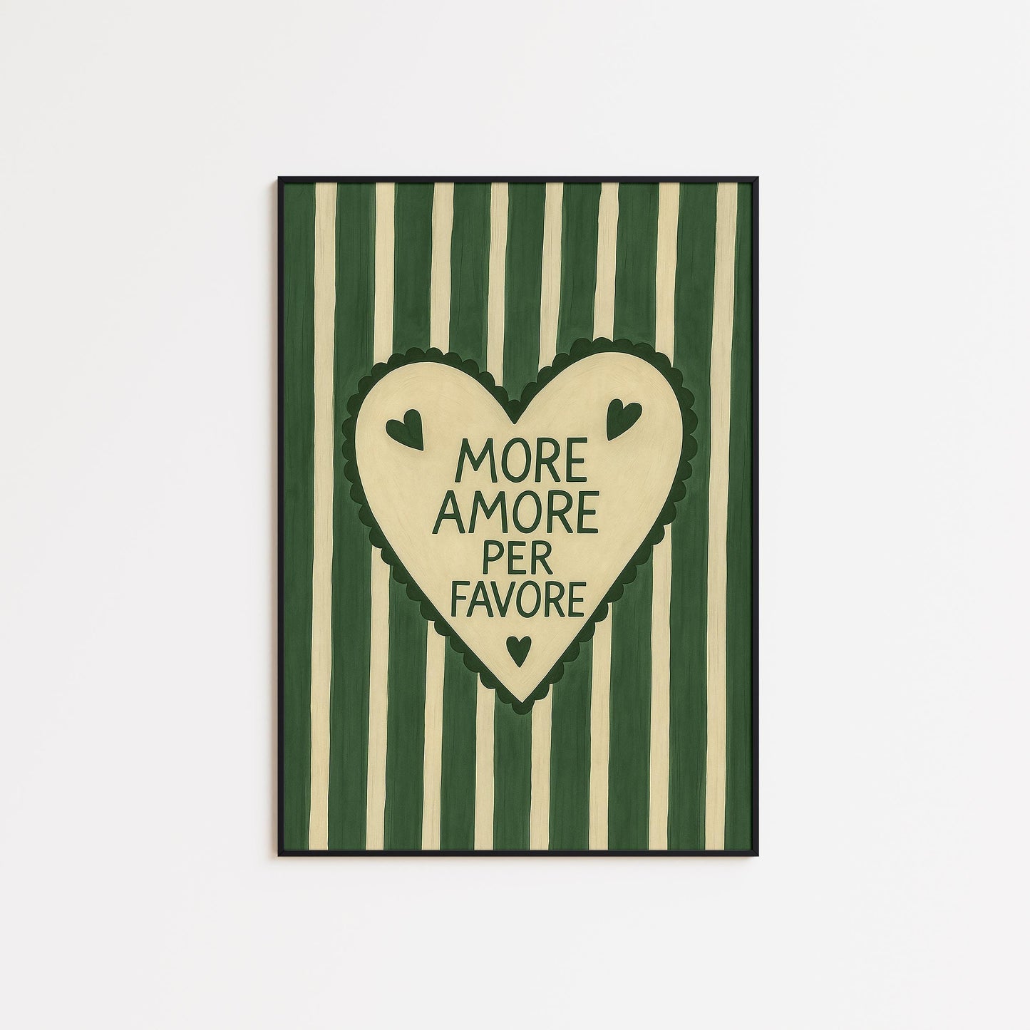 Italian Love Poster – Romantic Wall Art With Amore Quote & Green Stripes