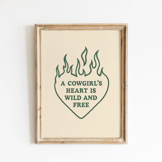 A Cowgirl’s Heart Is Wild and Free Poster – Western Quote Print, Minimal Country Wall Art