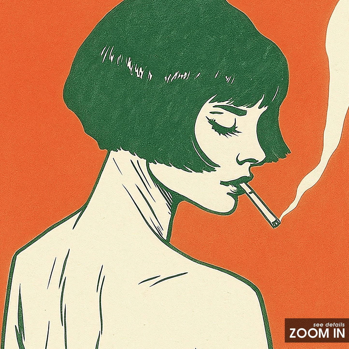 Bold Minimal Woman Poster – Retro French Line Art Print, Warm Orange Wall Decor