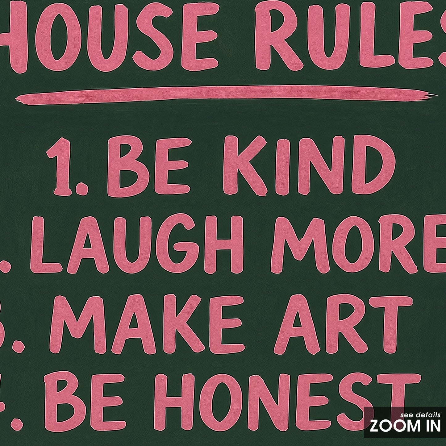 House Rules Poster – Playful Typography Print With Positive Quote Decor
