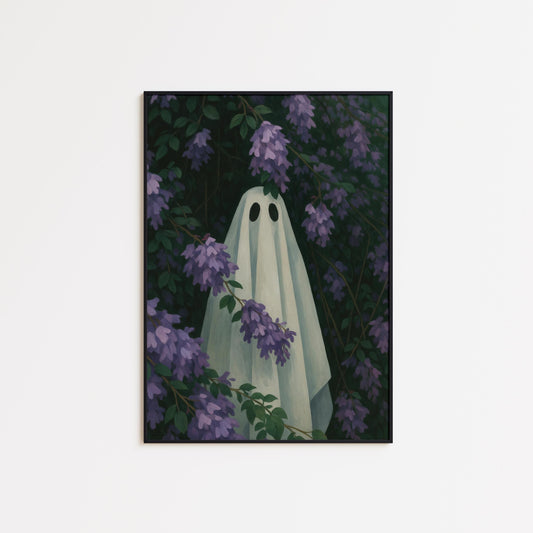 Gothic Nature Wall Art – Whimsical Ghost Floral Print for Dark Academia Decor