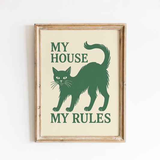Funny Cat Poster – Retro Home Decor With Bold Typography & Green Line Print