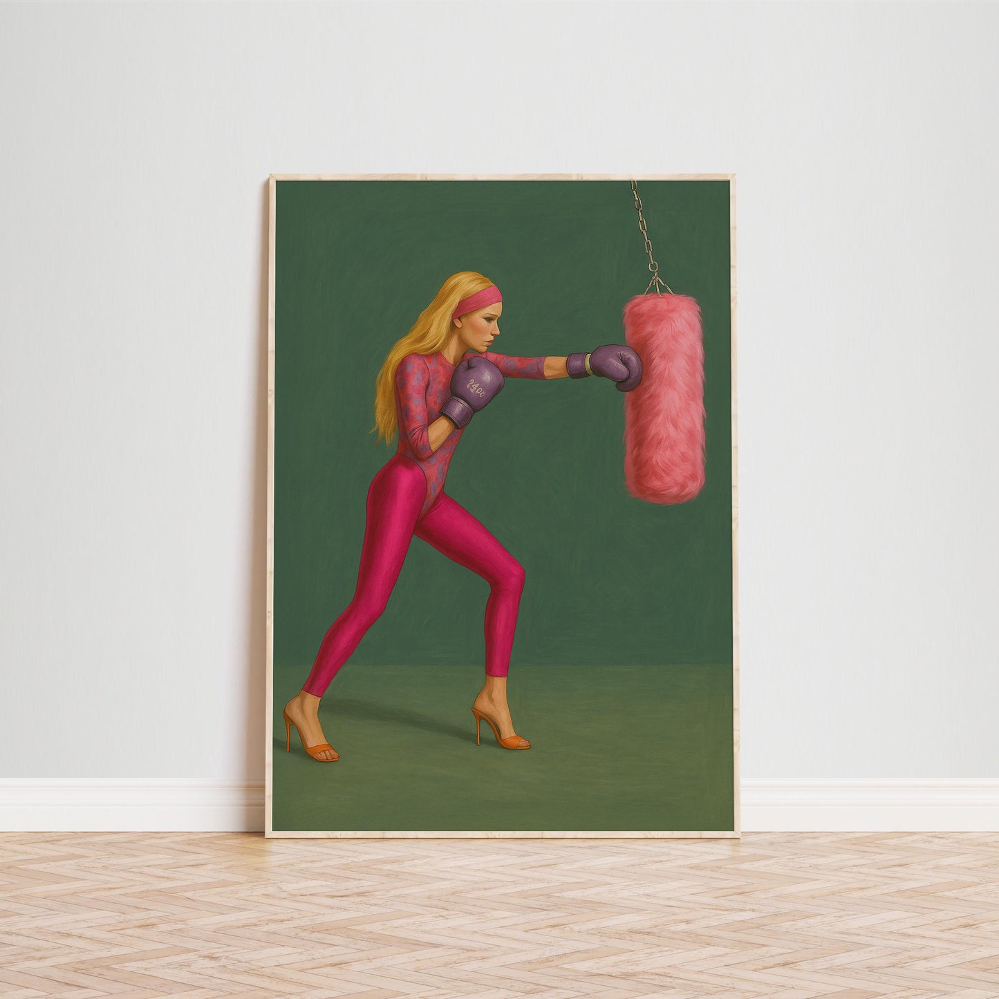 Pink Boxing Poster – Feminist Wall Art | Strong Woman Print, Retro Pop Decor