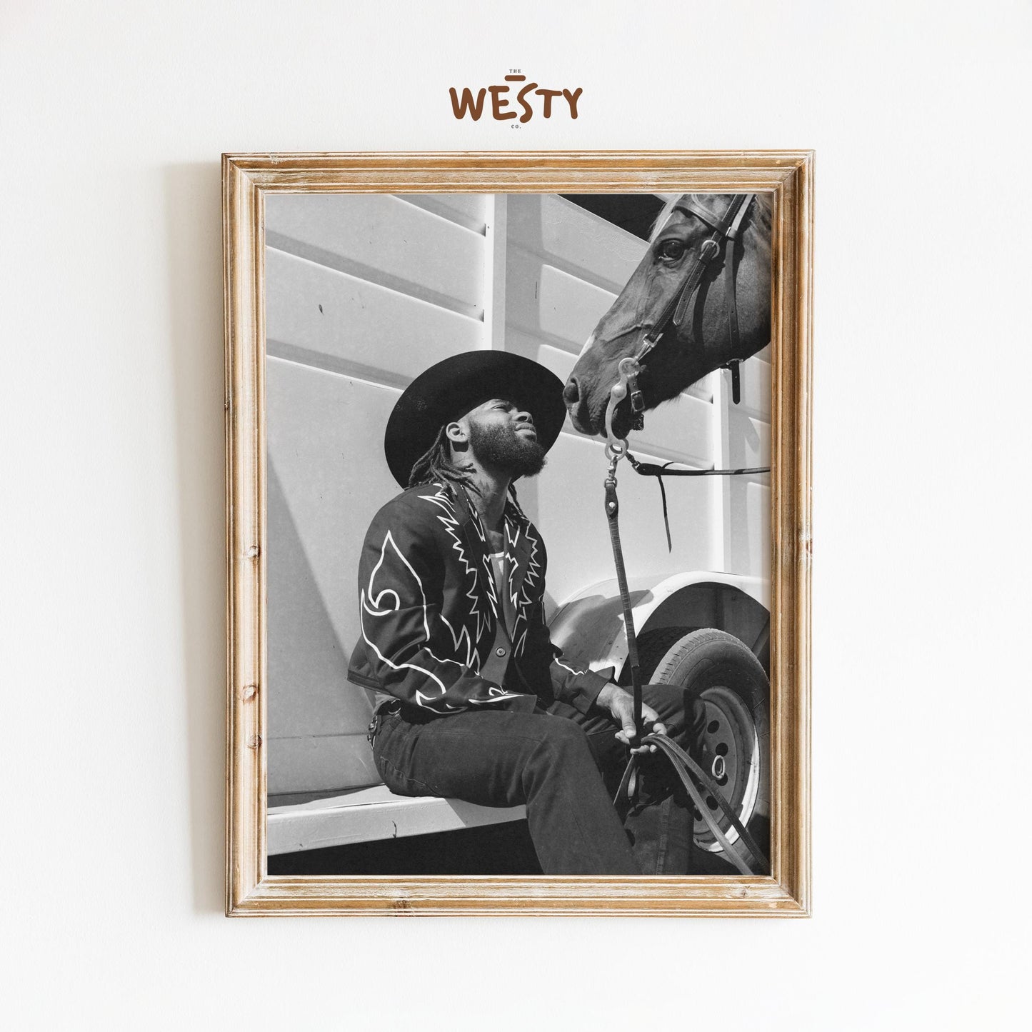 Modern Black Cowboy Poster – Black and White Western Photography Wall Art