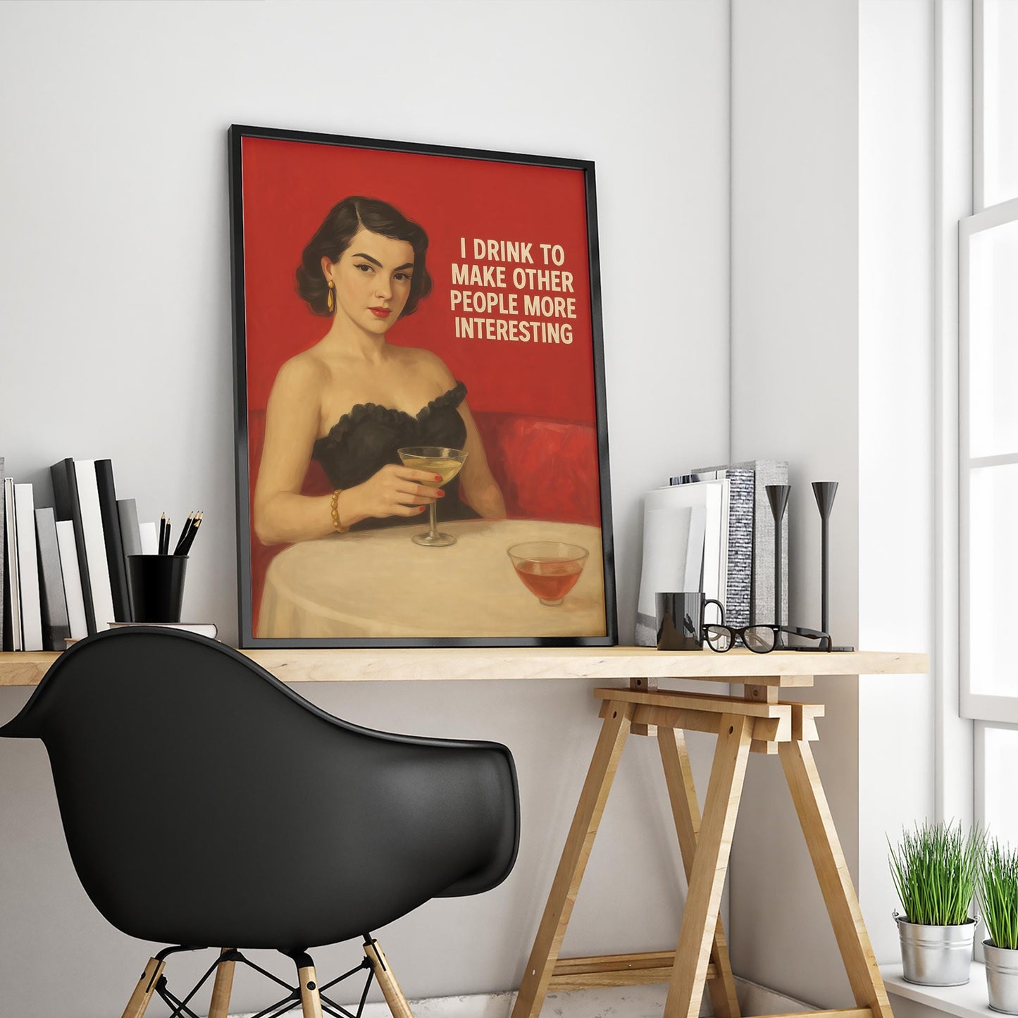 Retro Bar Poster – Sarcastic Wall Art With Vintage Drink Quote & Chic Style