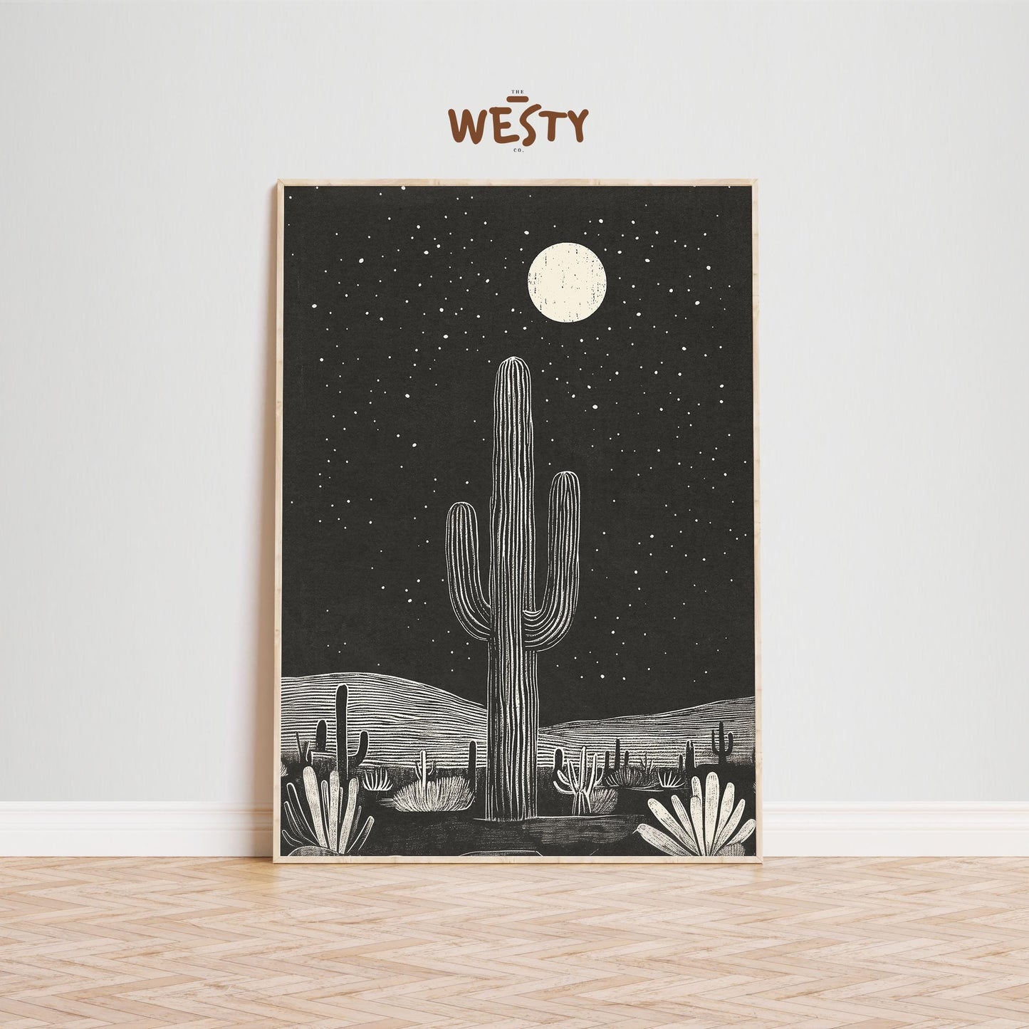 Desert Night Sky Print – Western Cactus Wall Art