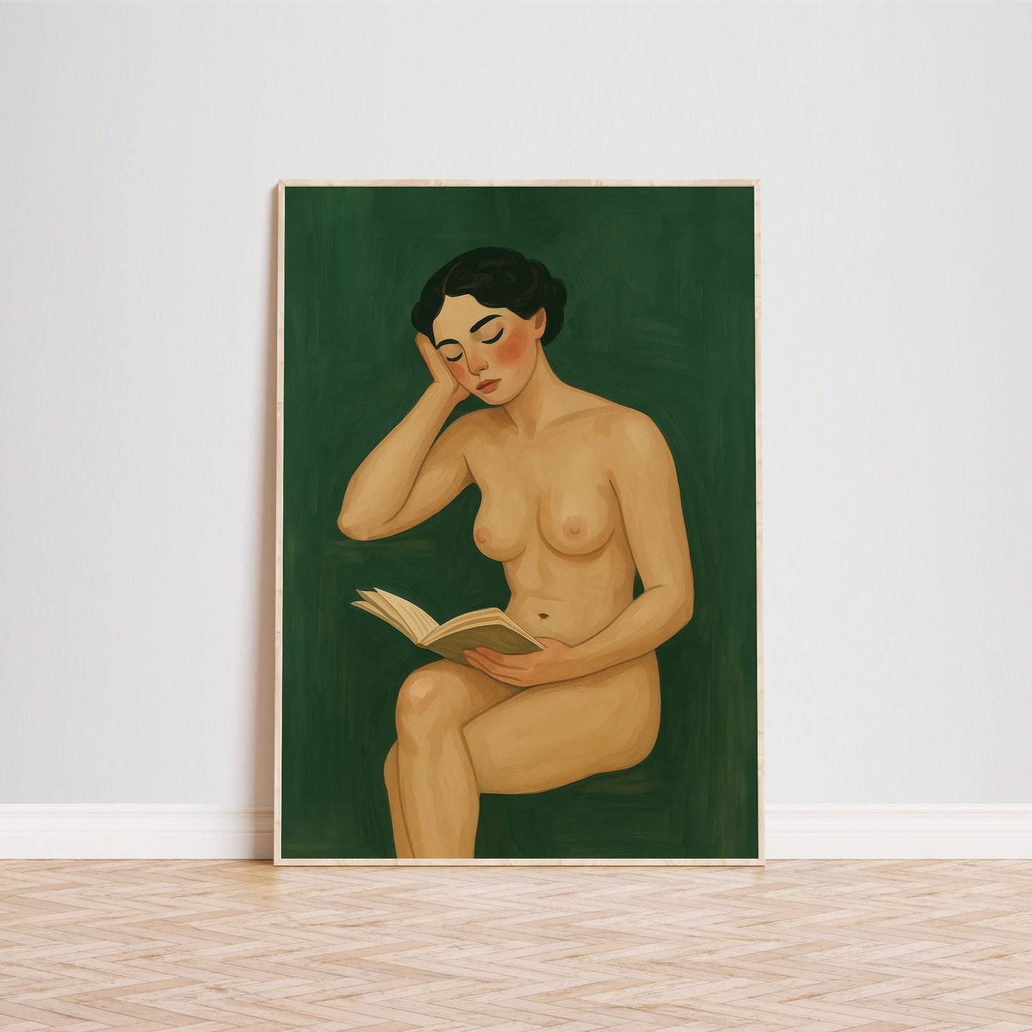 Nude Reading Woman Art – Feminine Book Lover Poster With Vintage Calm