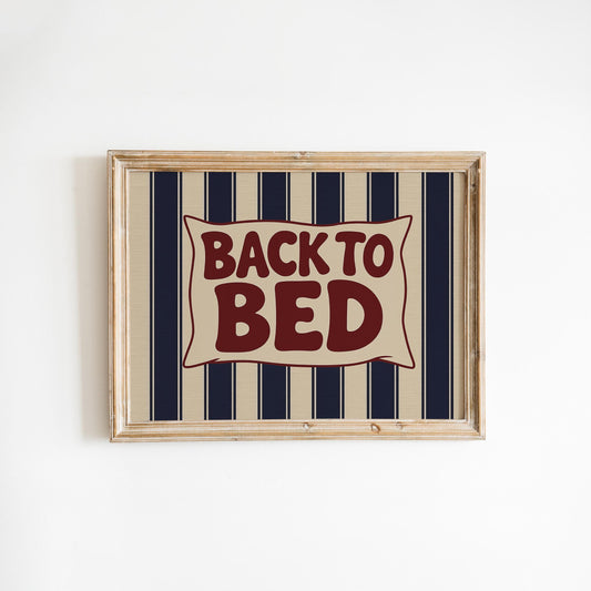 Back to Bed Western Poster – Rustic Navy Stripe Bedroom Art Print