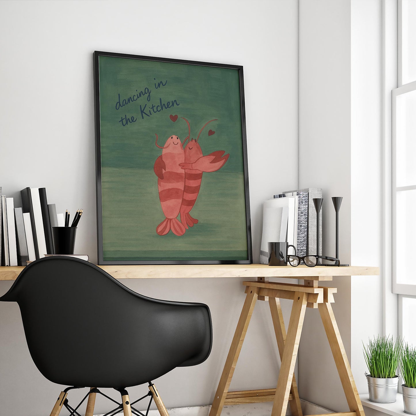 Romantic Lobster Wall Art – Cute Kitchen Decor | Dancing Lobster Poster Print