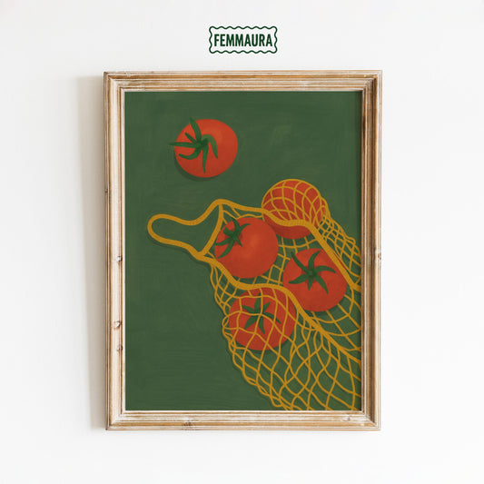 Mediterranean Kitchen Art – Rustic Tomato Poster | Market Still Life Print