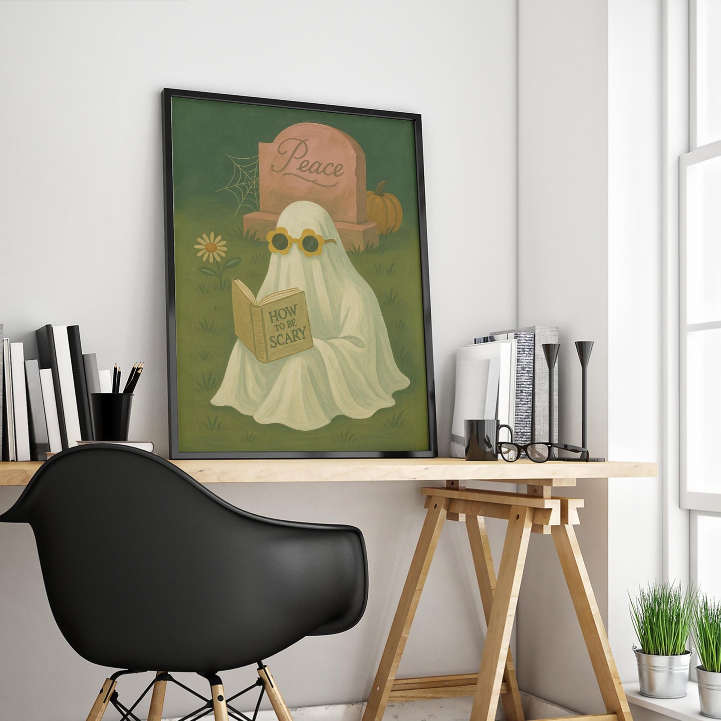 Whimsical Halloween Art – Ghost Wall Art Print | Playful Graveyard Decor
