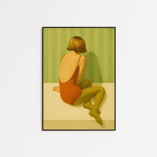 Minimalist Retro Wall Art – Vintage Style Print With Sitting Woman Art