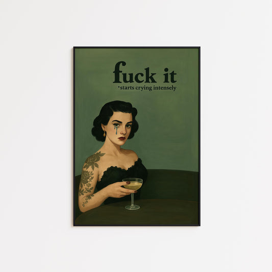 Dark Humor Poster – Retro Wall Art Featuring Tattooed Woman & Bold Quote