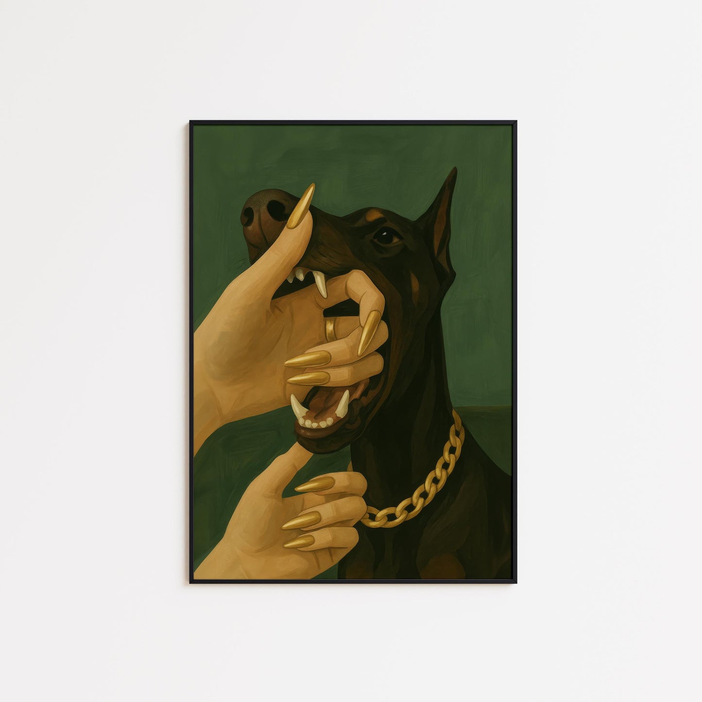 Doberman Wall Art – Dark Feminine Poster With Golden Nail Gothic Decor