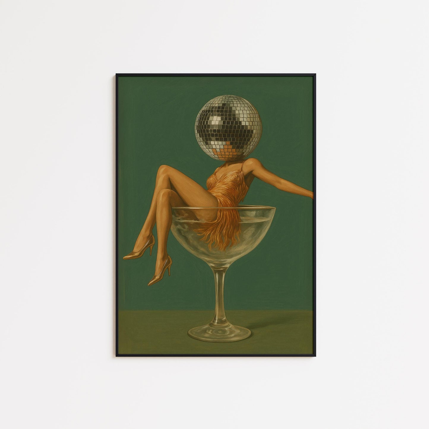 Disco Lady Poster – Retro Glam Art | Vintage Nightlife Print & Bold Green Gold Design