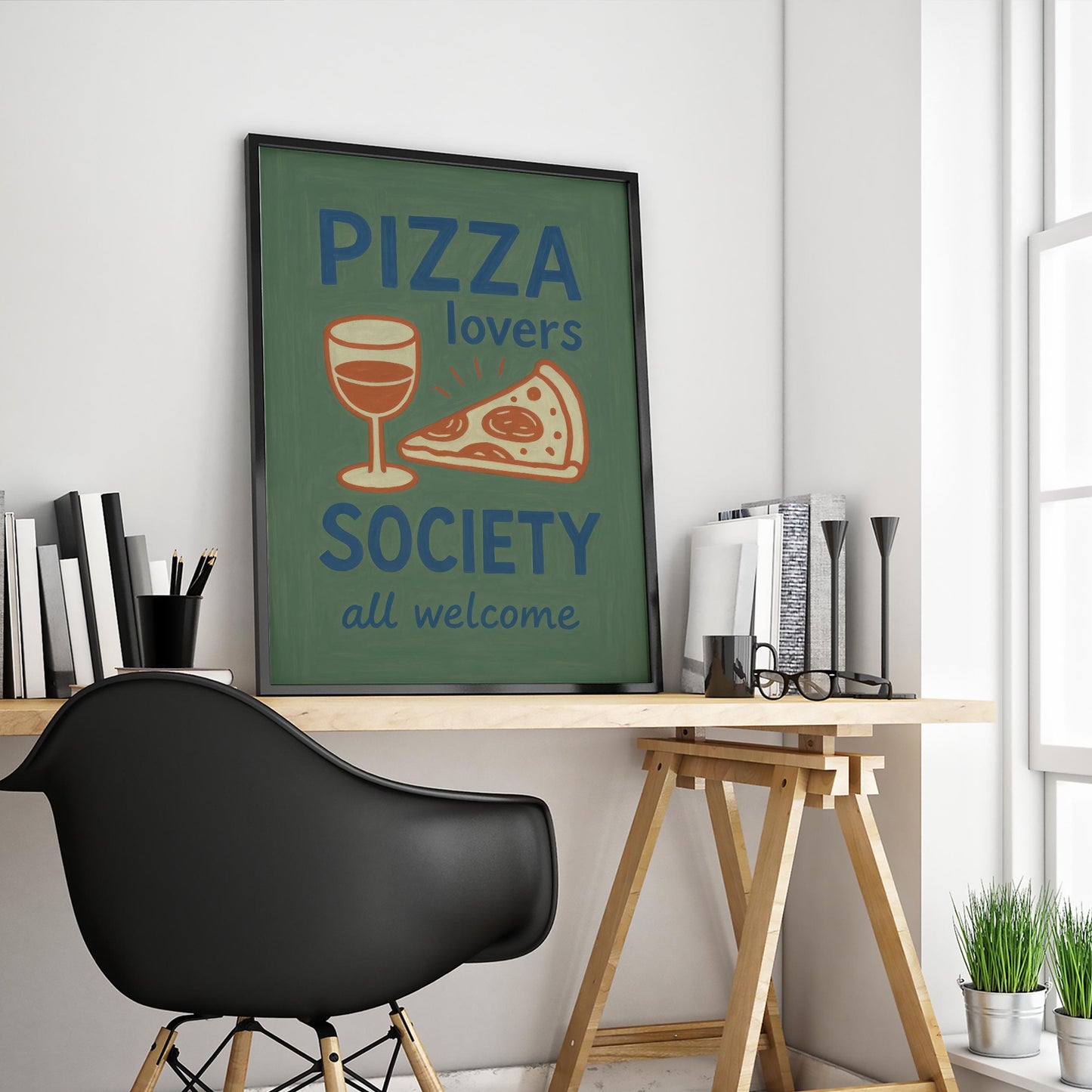 Pizza Lovers Poster – Retro Kitchen Art | Funny Pizza Wine Wall Art Print