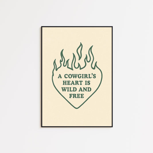 A Cowgirl’s Heart Is Wild and Free Poster – Western Quote Print, Minimal Country Wall Art