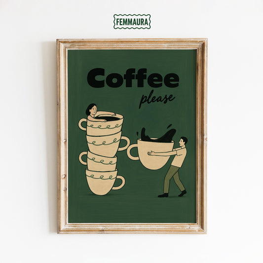 Coffee Please Poster – Minimalist Cafe Art | Playful Kitchen Print on Matte Fine Art Paper