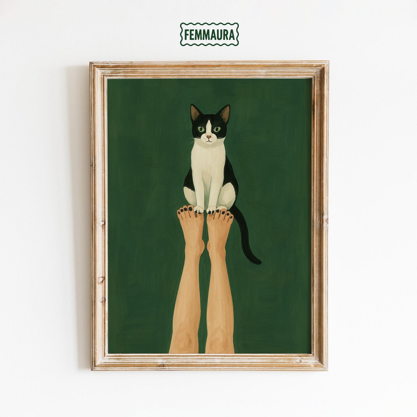 Cat Wall Art – Minimalist Cat Poster | Green Gouache Print | Modern Decor