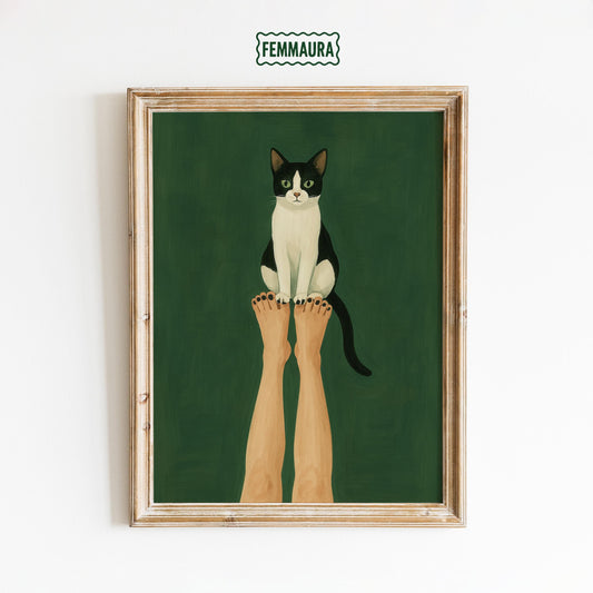 Cat Wall Art – Minimalist Cat Poster | Green Gouache Print | Modern Decor