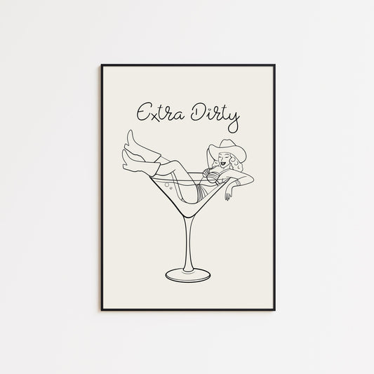 Extra Dirty Cowgirl Poster – Western Cocktail Pin-Up Style Wall Art
