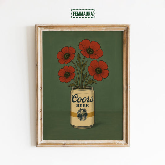 Coors Beer Poster – Vintage Pop Art Floral Beer Can Wall Art for Kitchen