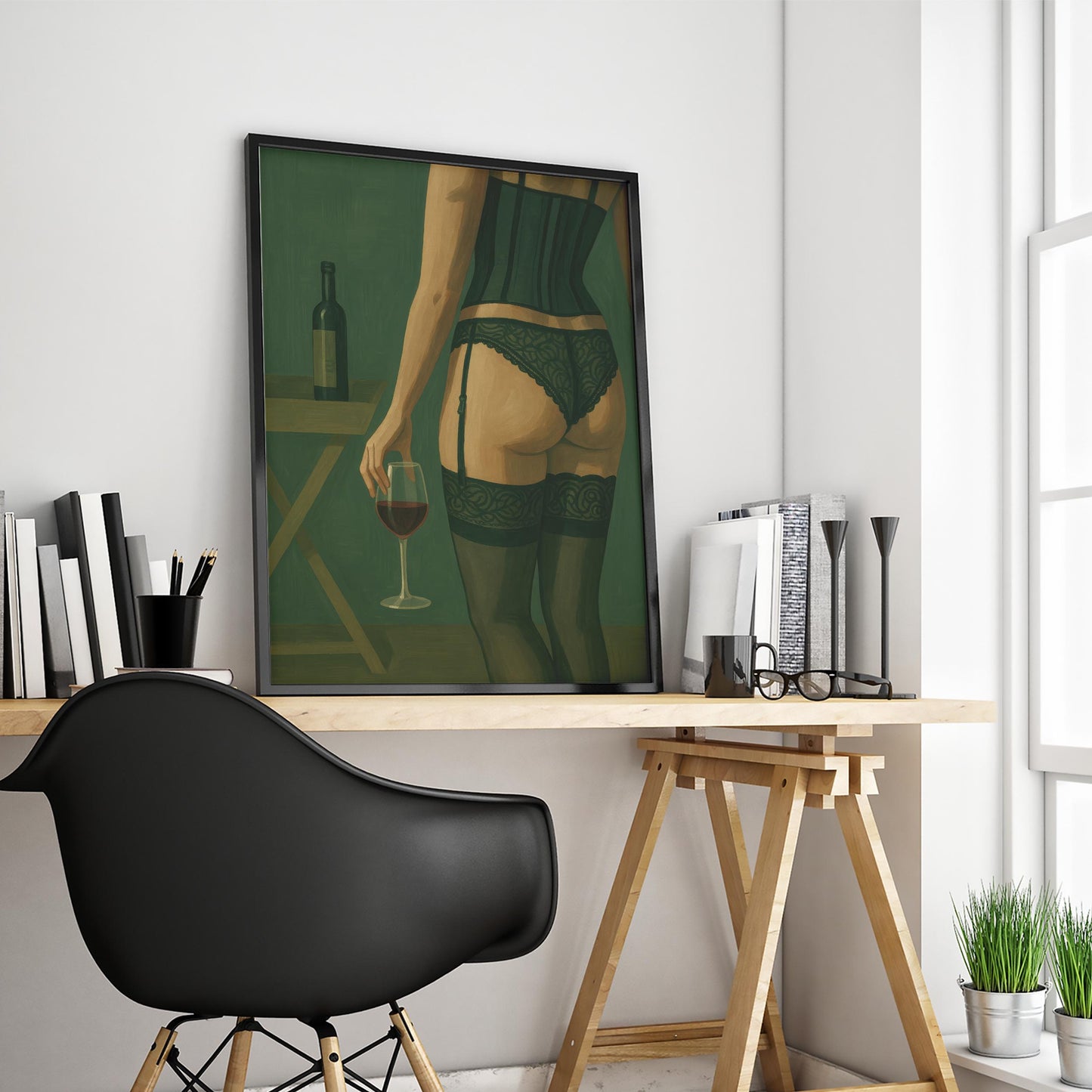 Boudoir Wine Poster – Lingerie Wall Art | Sensual Feminine Home Decor