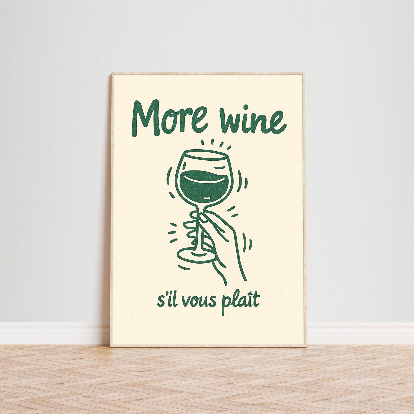 More Wine S’il Vous Plaît Poster – French Minimalist Kitchen Wall Art